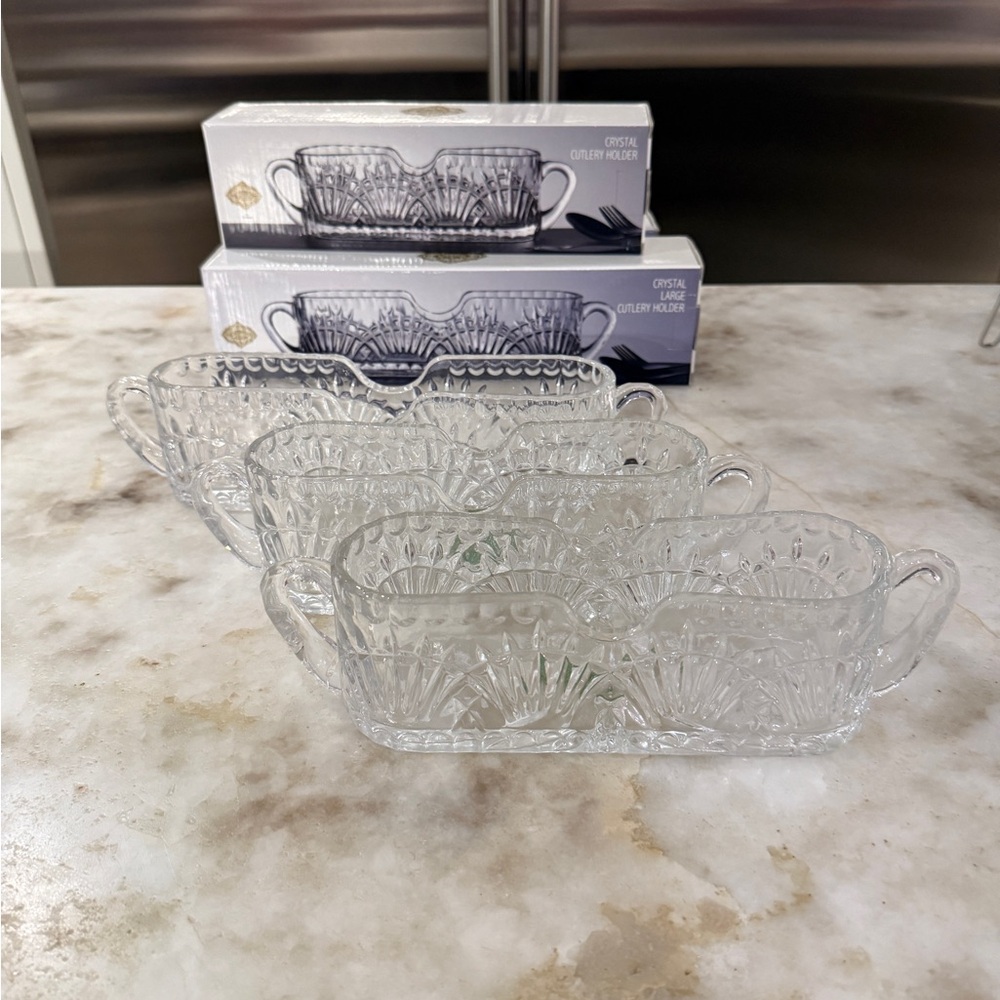 Shannon Crystal by Godinger Set of 3 Crystal Cutlery Holders